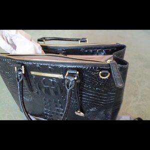 Brahmin New LG Lincoln Satchel Blk Croc Leather